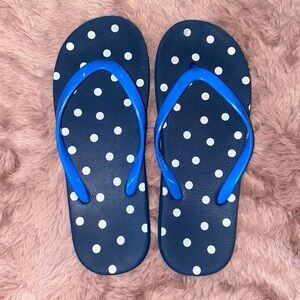 Cat & Jack navy blue & white polka dot flip flops size Medium 2/3 youth sandals‌